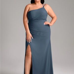 Azazie One-Shoulder Slate Dress